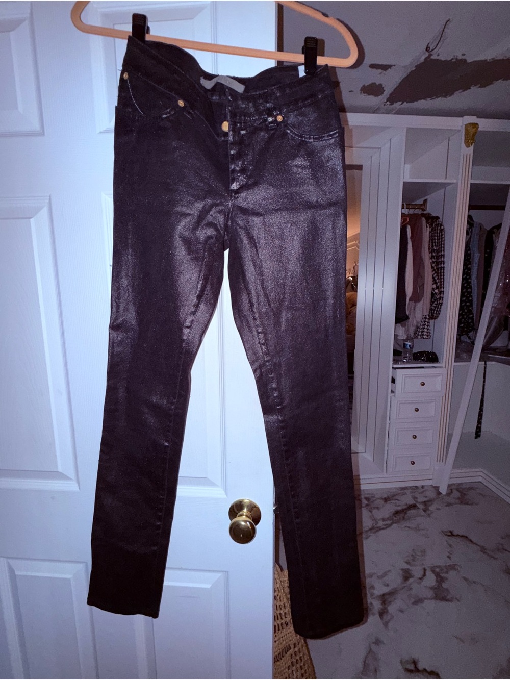 Superfine Women's Shiny Black Slim Jeans made in Italy
